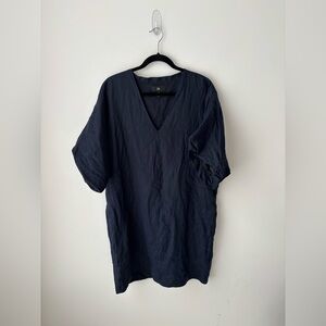 Banana Republic Linen Kaftan Mini Dress Navy Blue Tall European Style Pockets